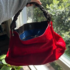 Red pony hair tote
